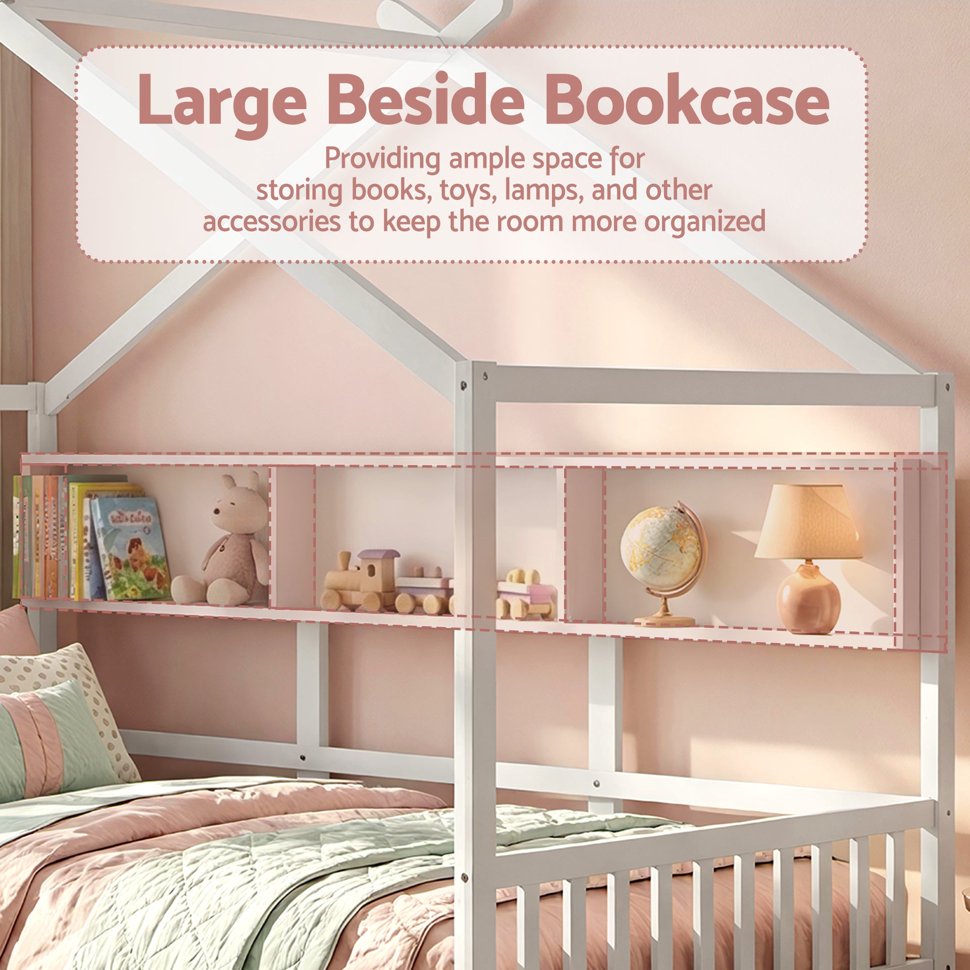 Artiss Kids Single Bed Frame with 3 Storage Bookcase & 2 Drawers House Bed Solid Wood Montessori Bed Easy Assembly White Awezingly