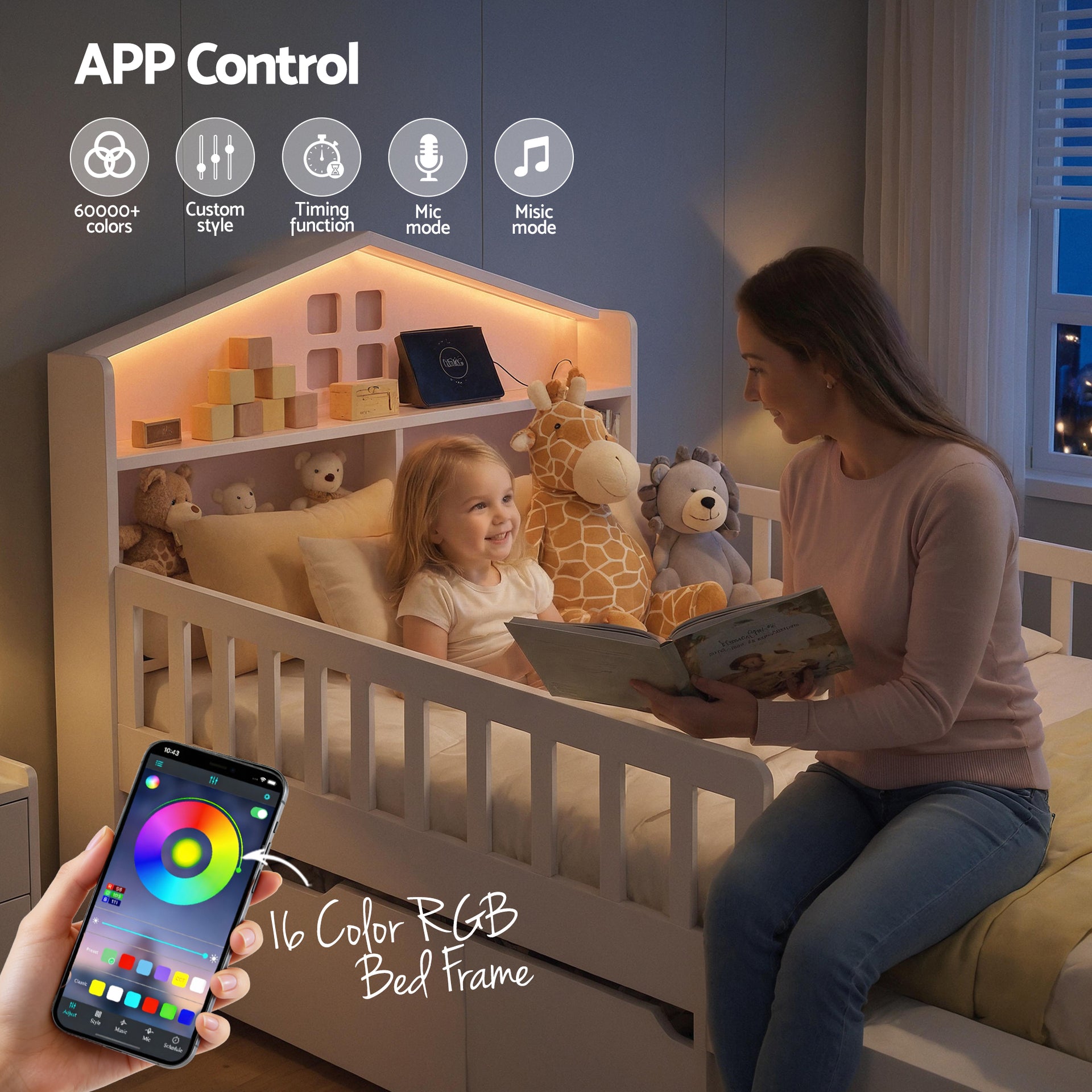 Artiss Single Bed Frame with 2 Storage Drawers, Montessori Bed with Headboard, 2 USB Ports & Led Light, Solid Wood Platform Bed Base with Safety Rail & Ladder, 31CM Under-Bed Storage, White Awezingly