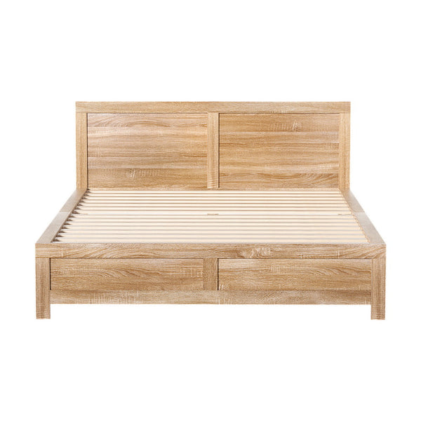 Artiss Bed Frame Double Size Wooden Acacia Wood OATMEAL Artiss