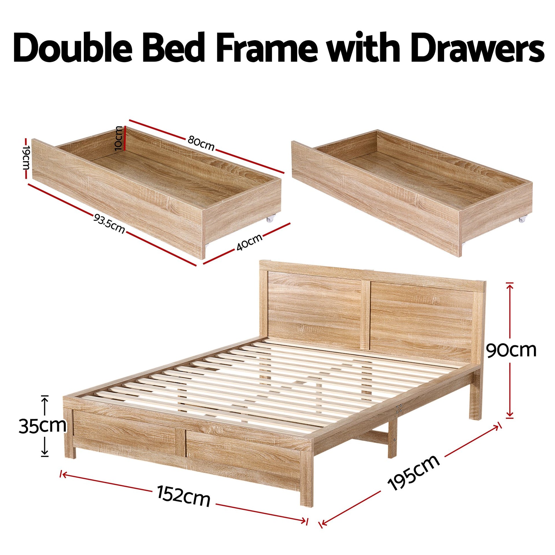 Artiss Double Bed Frame with 2 Drawers Bedroom Furniture Artiss