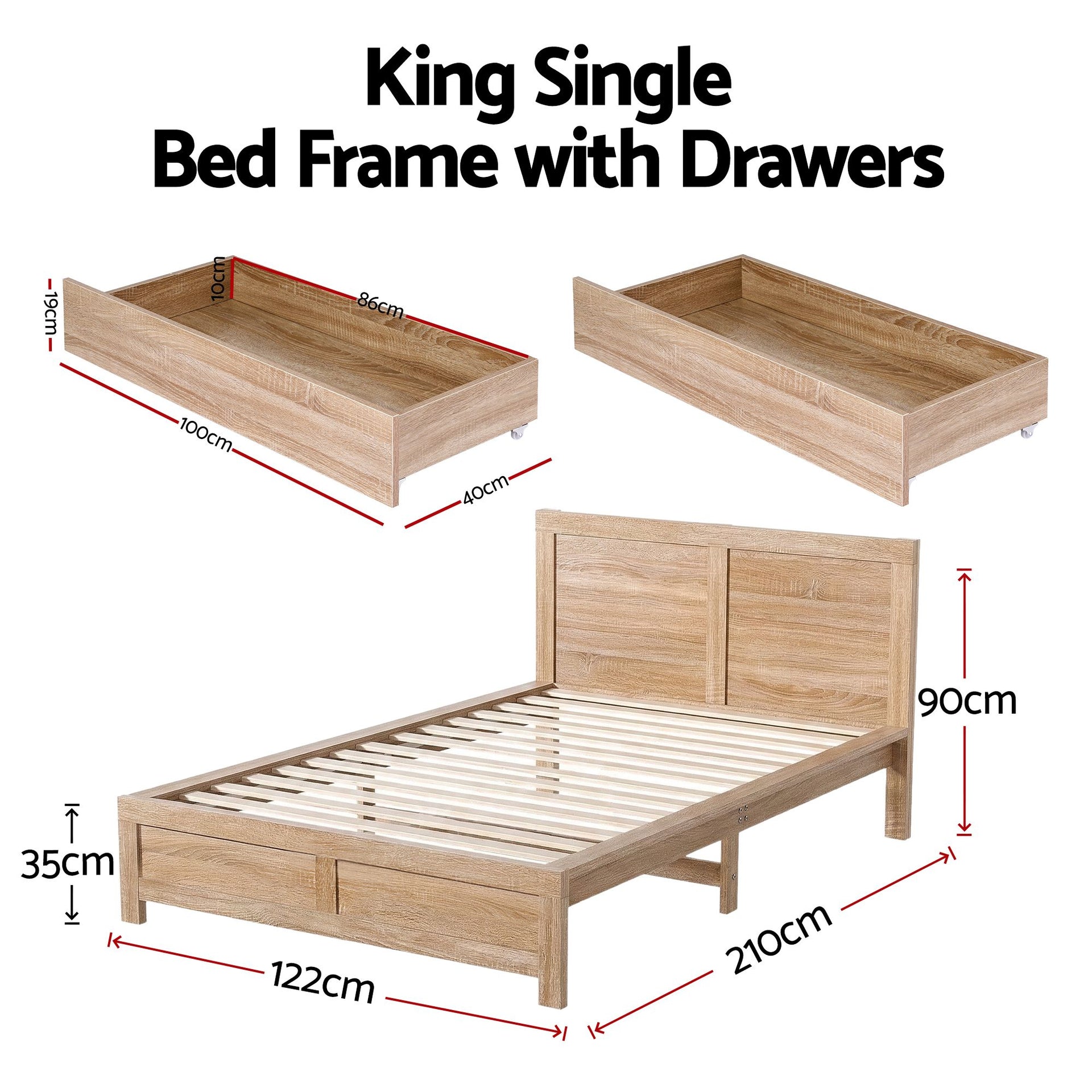 Artiss King Single Size Bed Frame with 2 Drawers Bedroom Furniture Artiss