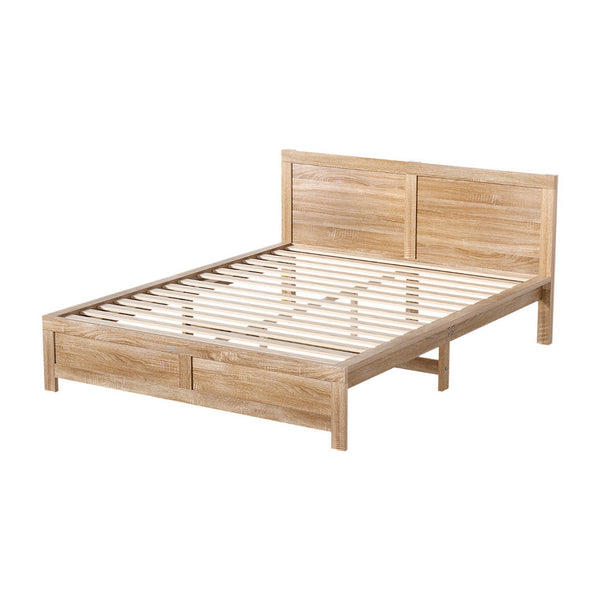 Artiss Bed Frame Queen Size Wooden Acacia Wood OATMEAL Artiss