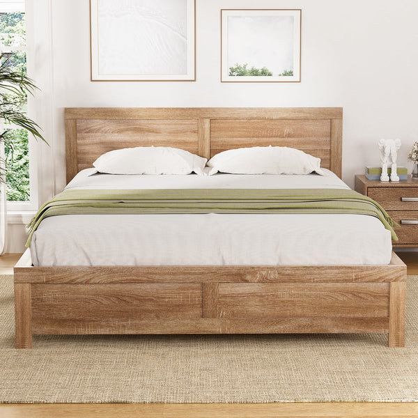 Artiss Bed Frame Queen Size Wooden Acacia Wood OATMEAL Artiss