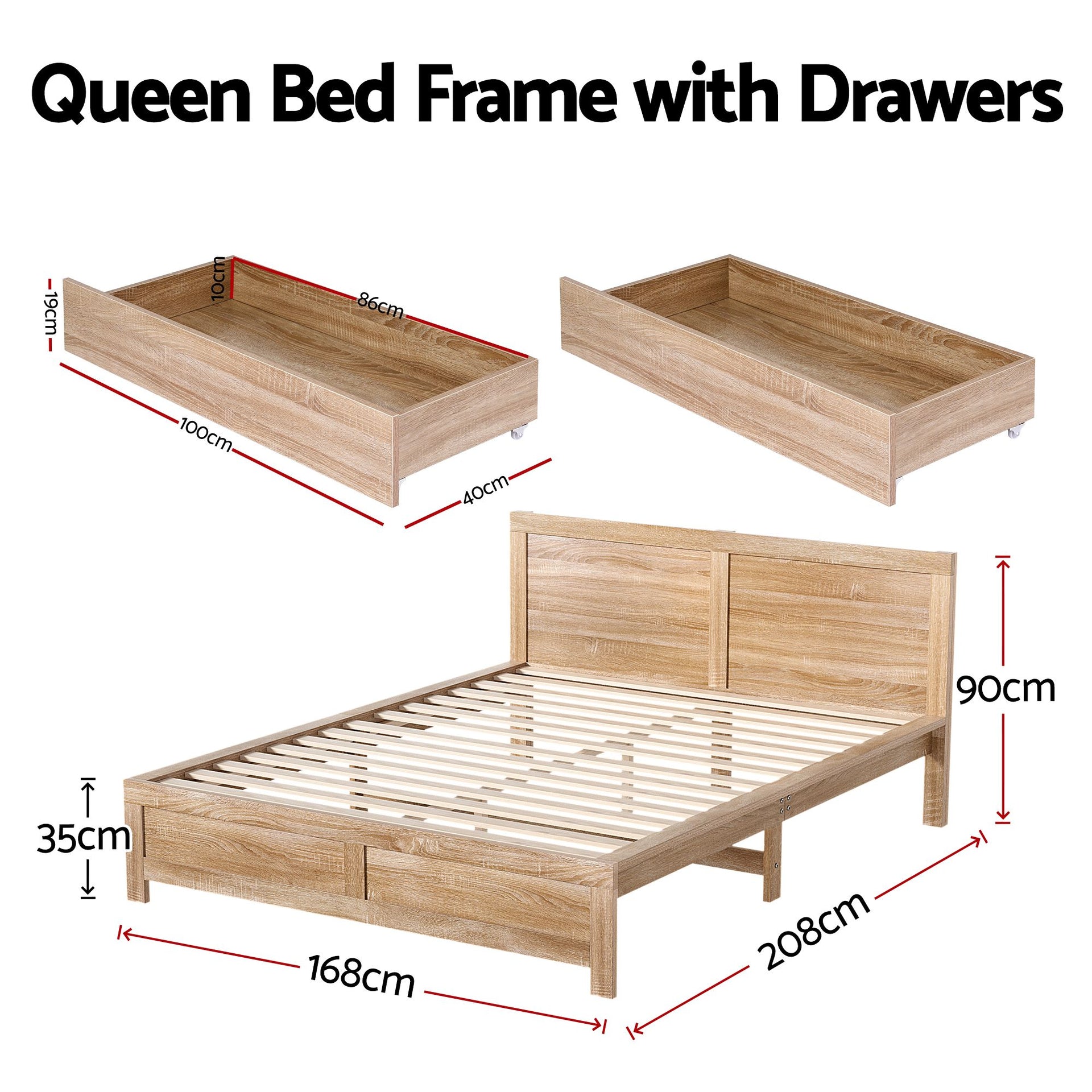 Artiss Queen Size Bed Frame with 2 Drawers Bedroom Furniture Artiss