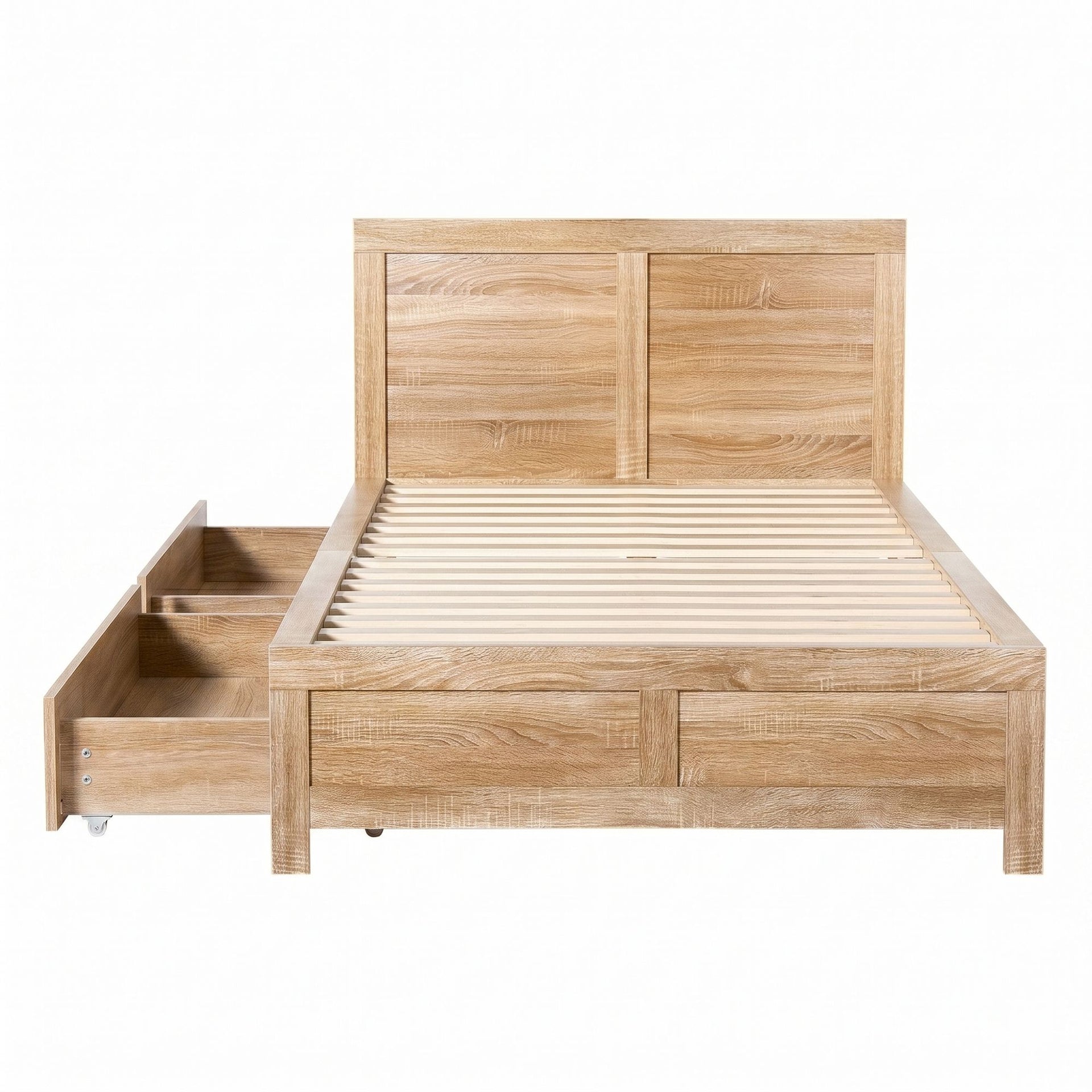 Artiss Single Bed Frame with 2 Drawers Wooden Bed Base Walnut Artiss