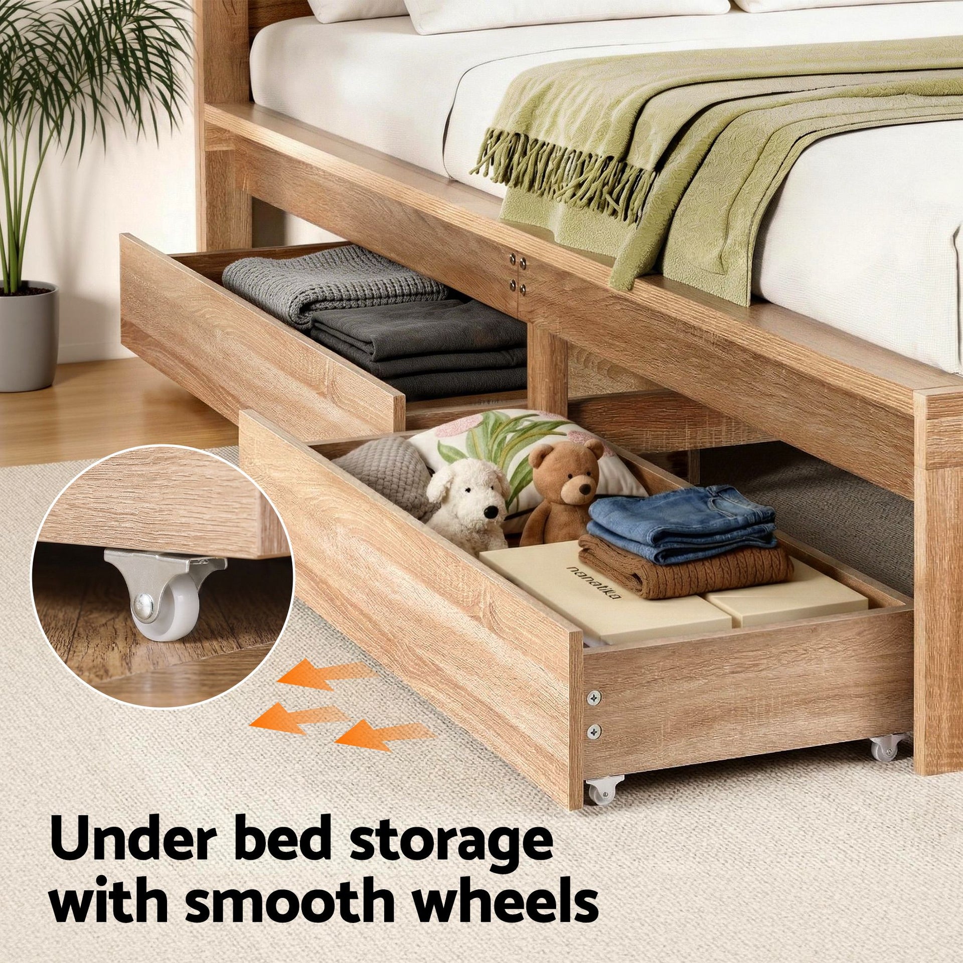 Artiss Single Bed Frame with 2 Drawers Wooden Bed Base Walnut Artiss