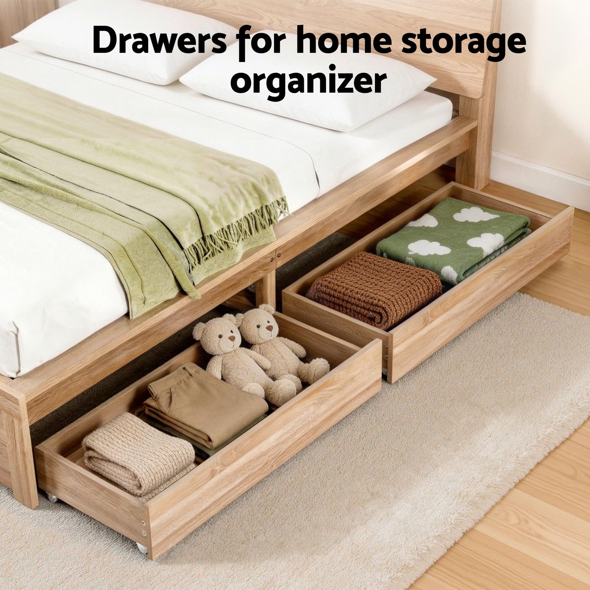 Artiss Single Bed Frame with 2 Drawers Wooden Bed Base Walnut Artiss