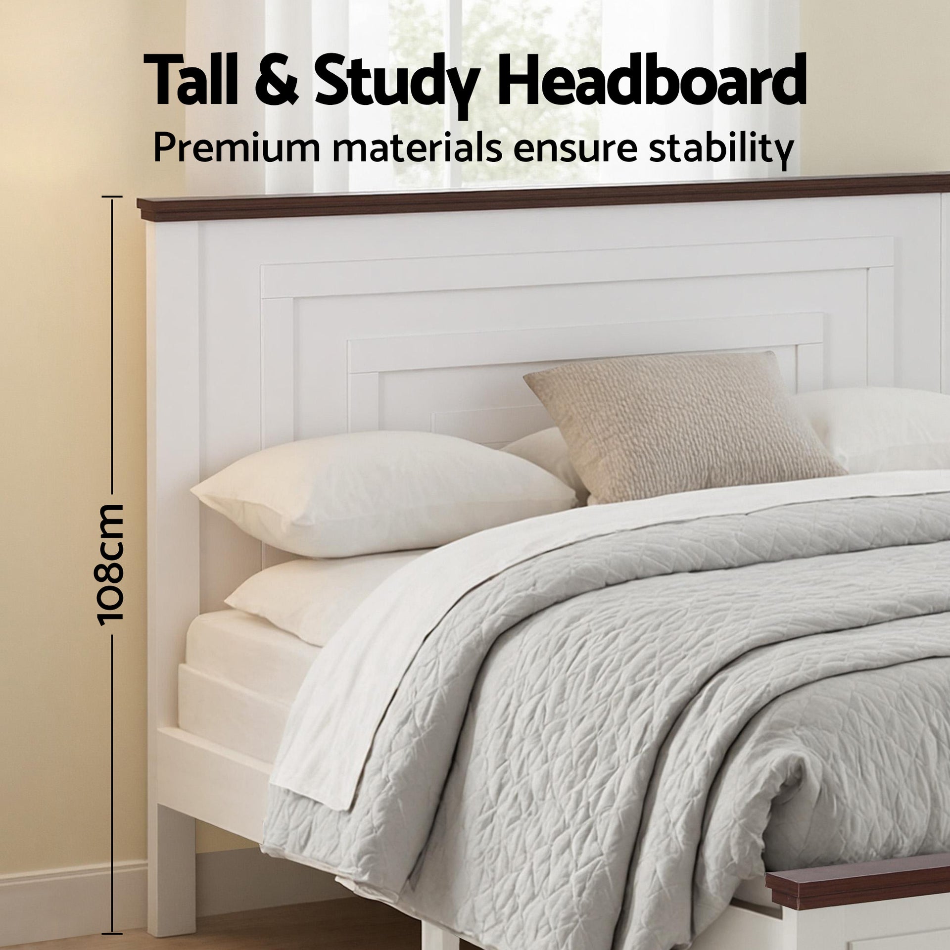 Artiss Queen Wooden Bed Frame with 2 Drawer Platform Bed with 108cm Solid High Headboard White Bed Base for Bedroom Easy Assembly Awezingly