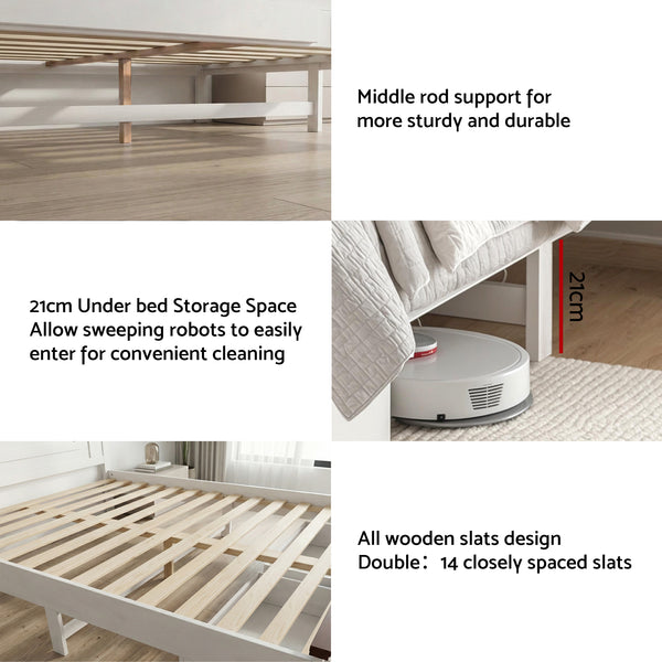 Artiss Queen Wooden Bed Frame with 2 Drawer Platform Bed with 108cm Solid High Headboard White Bed Base for Bedroom Easy Assembly Awezingly