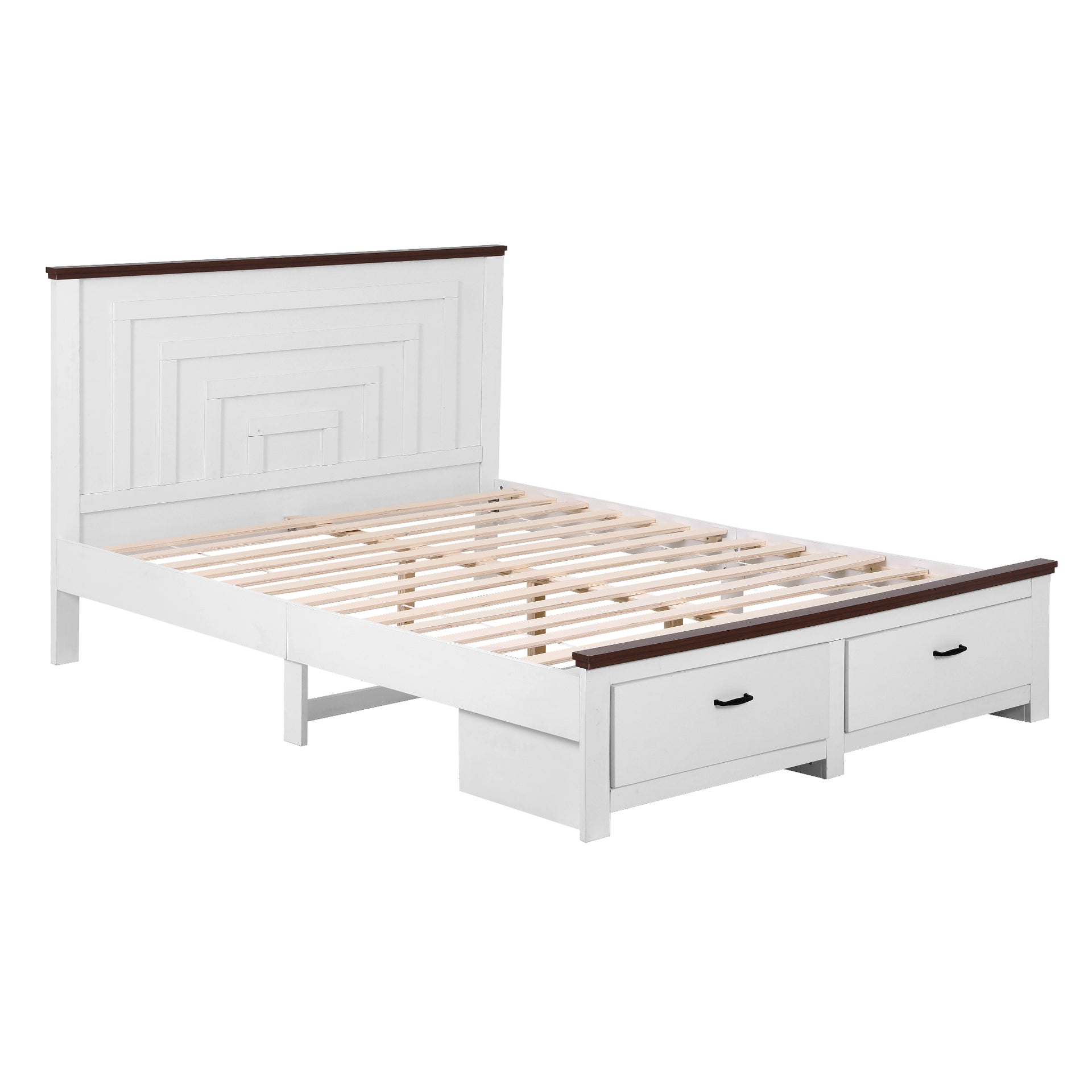 Artiss Queen Wooden Bed Frame with 2 Drawer Platform Bed with 108cm Solid High Headboard White Bed Base for Bedroom Easy Assembly Awezingly