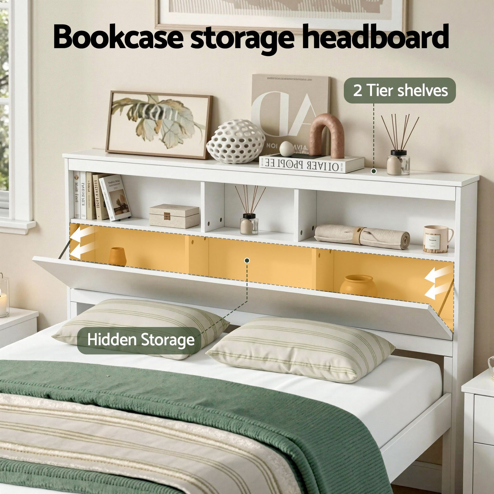 Artiss Queen Bed Frame with Storage Headboard and Footboard Wooden Bed Base White Awezingly