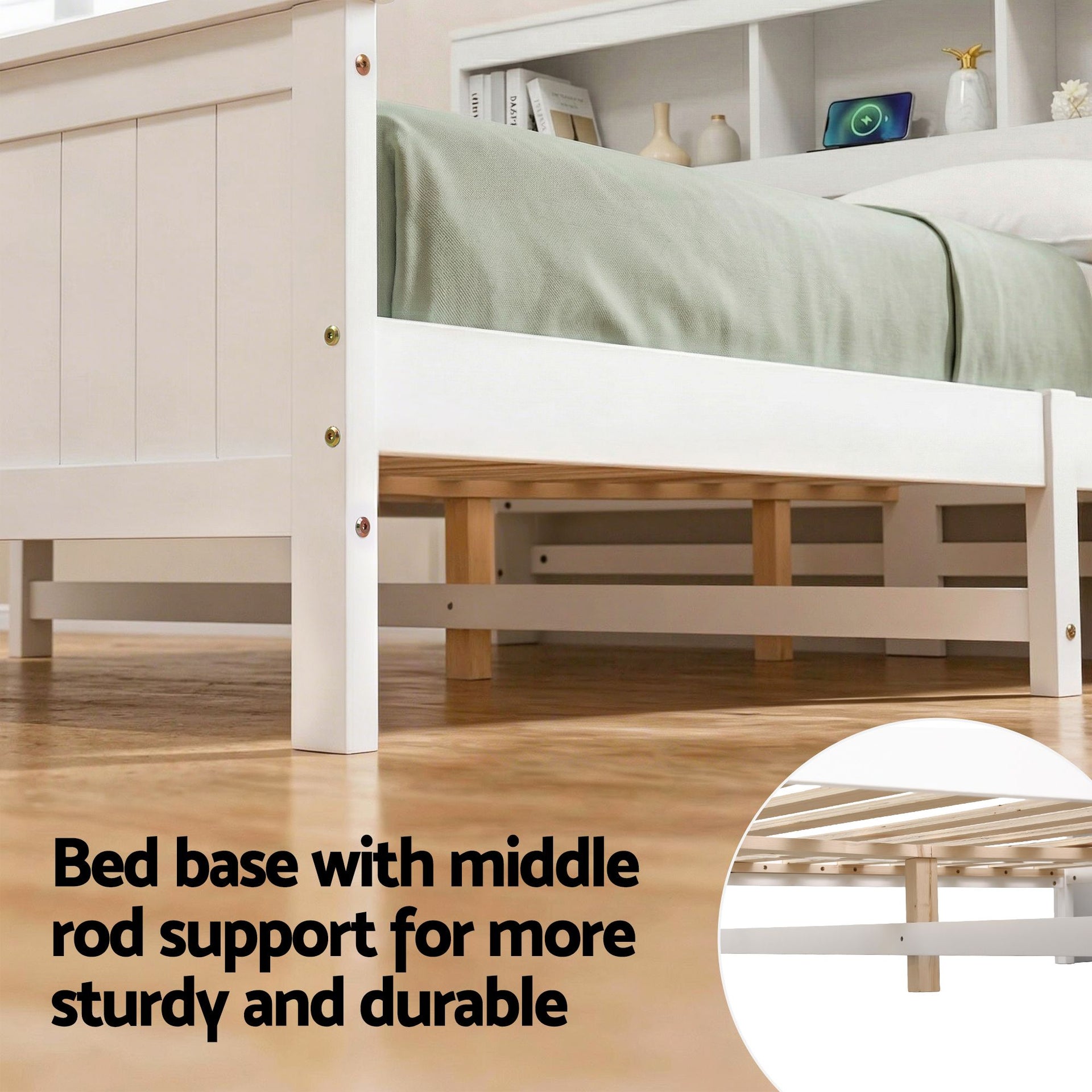 Artiss Queen Bed Frame with Storage Headboard and Footboard Wooden Bed Base White Awezingly