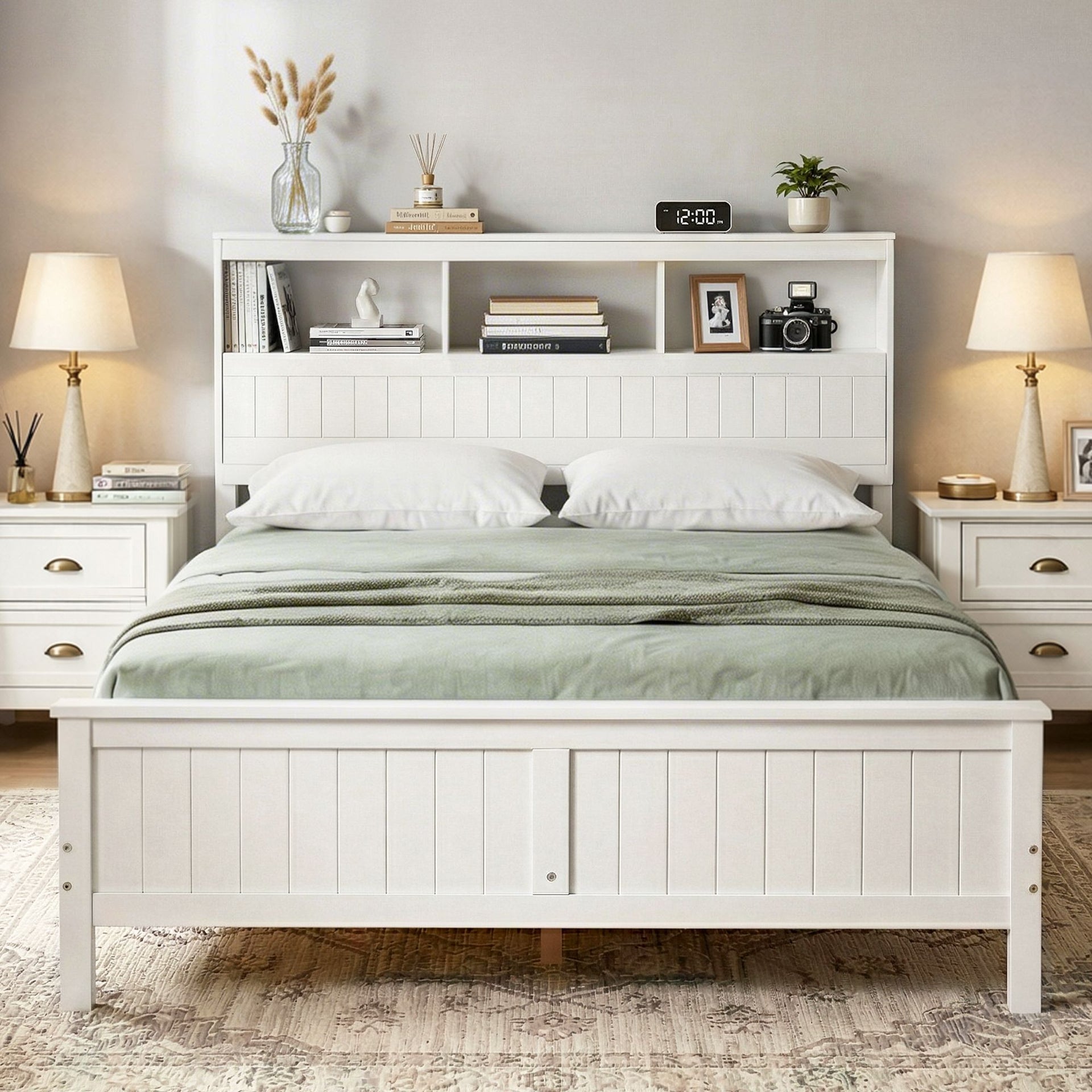 Artiss Queen Bed Frame with Storage Headboard and Footboard Wooden Bed Base White Awezingly