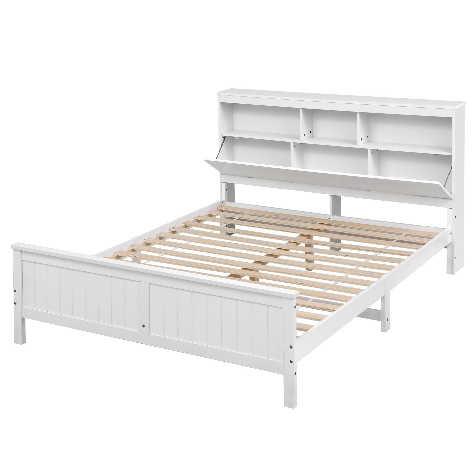 Artiss Queen Bed Frame with Storage Headboard and Footboard Wooden Bed Base White Awezingly