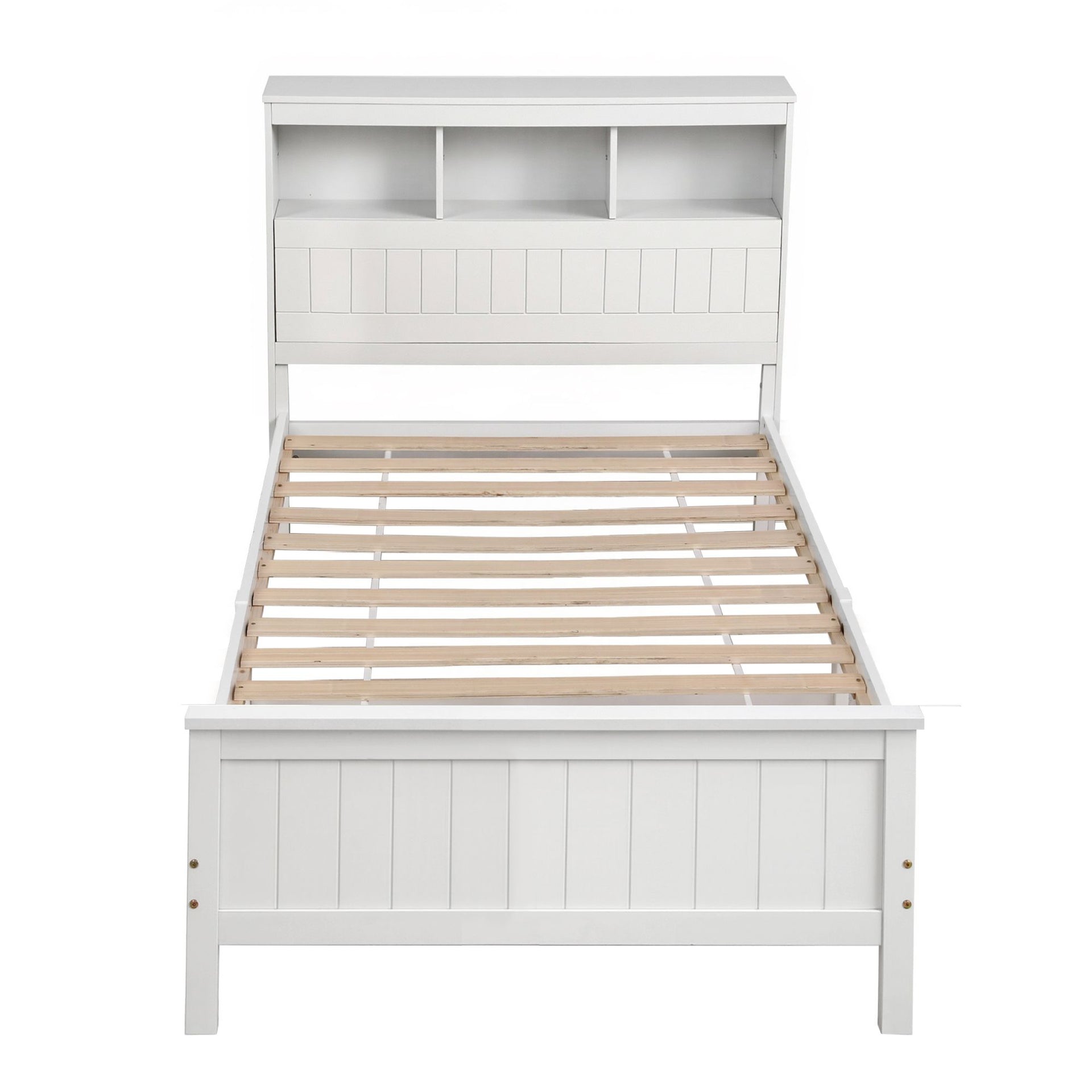 Artiss Single Bed Frame with Storage Headboard and Footboard Wooden Bed Base White Awezingly