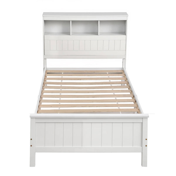 Artiss Single Bed Frame with Storage Headboard and Footboard Wooden Bed Base White Awezingly