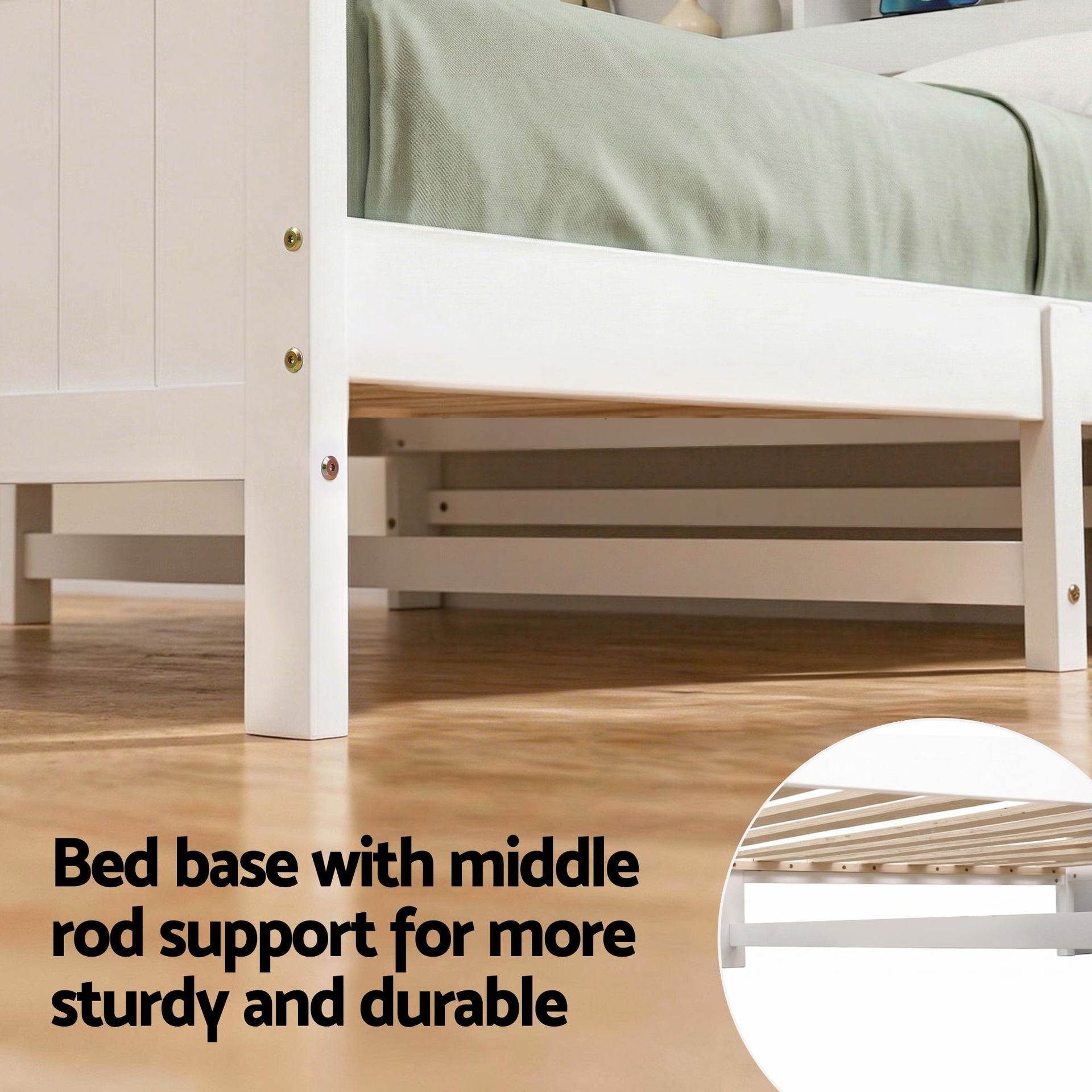 Artiss Single Bed Frame with Storage Headboard and Footboard Wooden Bed Base White Awezingly