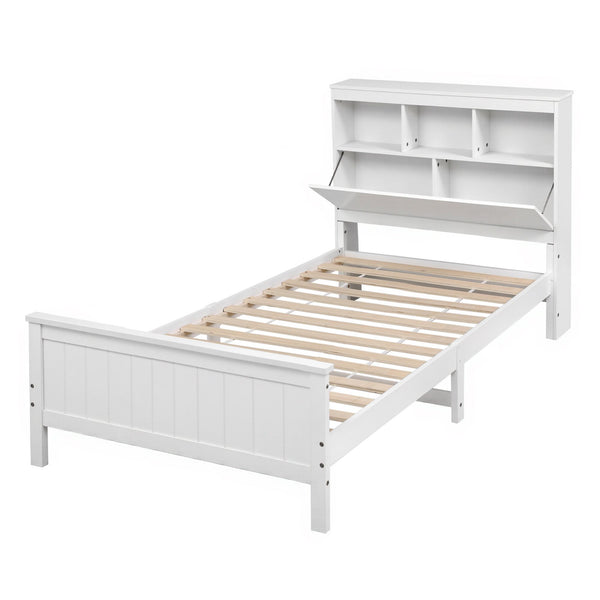 Artiss Single Bed Frame with Storage Headboard and Footboard Wooden Bed Base White Awezingly