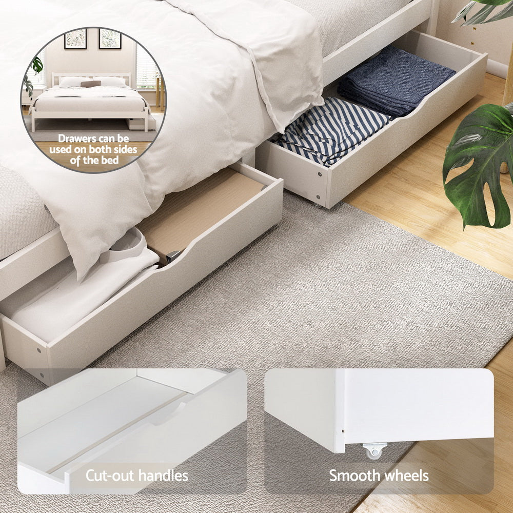 Artiss Bed Frame Double Size Wooden Platform with 2 Storage Drawers White SOFIE Awezingly