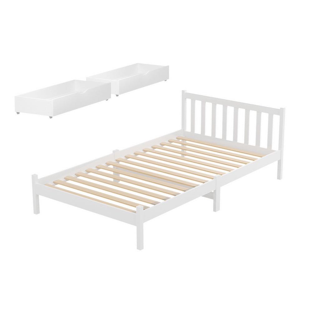 Artiss Bed Frame King Single Size Wooden Platform with 2 Storage Drawers White Awezingly