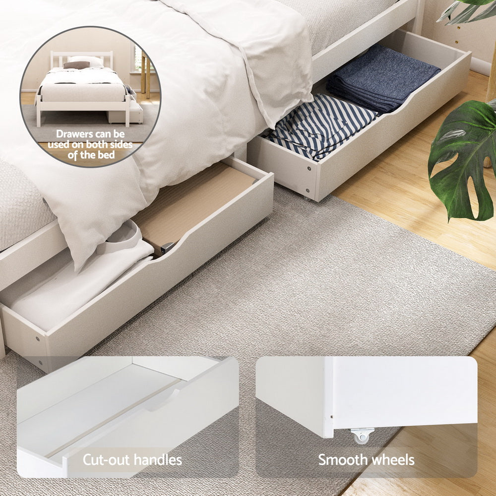 Artiss Bed Frame King Single Size Wooden Platform with 2 Storage Drawers White Awezingly