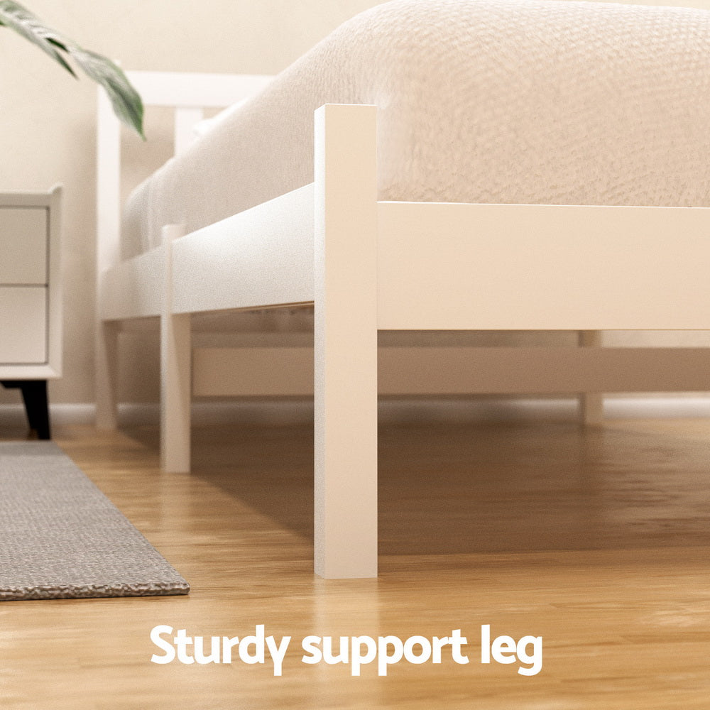 Artiss Bed Frame King Single Size Wooden Platform with 2 Storage Drawers White Awezingly