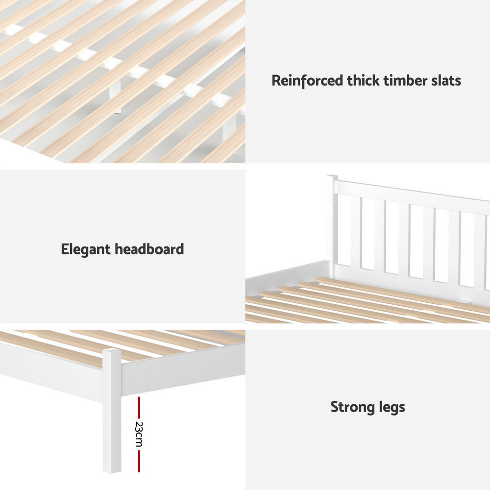 Artiss Bed Frame King Single Size Wooden Platform with 2 Storage Drawers White Awezingly