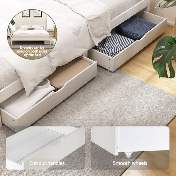 Artiss Bed Frame Queen Size Wooden Platform with 2 Storage Drawers White Awezingly