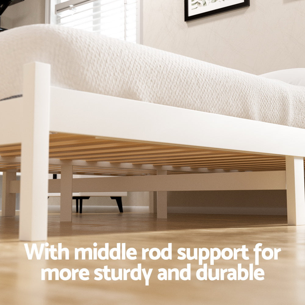 Artiss Bed Frame Queen Size Wooden Platform with 2 Storage Drawers White Awezingly