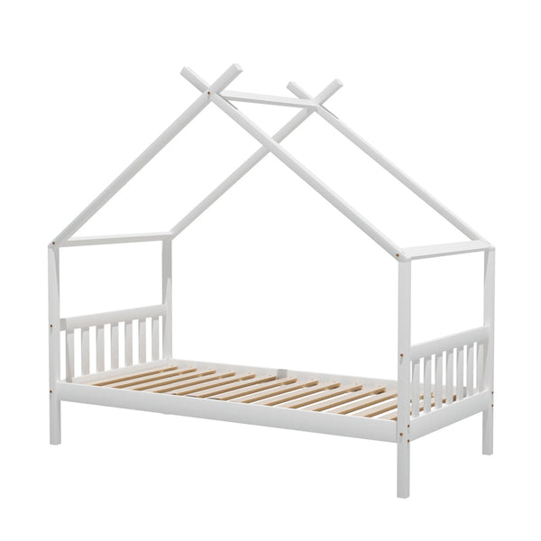 Artiss Bed Frame Wooden Base Kids Single Timber House Beds White Artiss