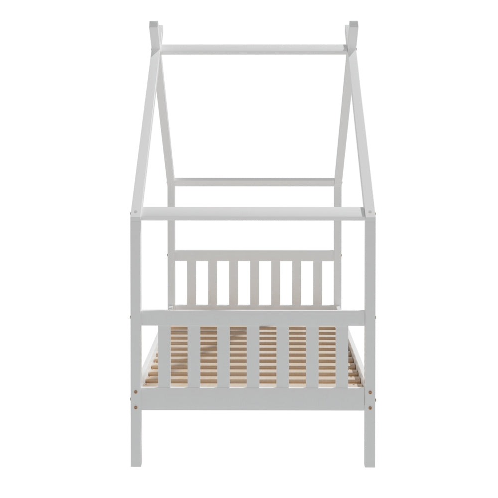 Artiss Bed Frame Wooden Base Kids Single Timber House Beds White Artiss
