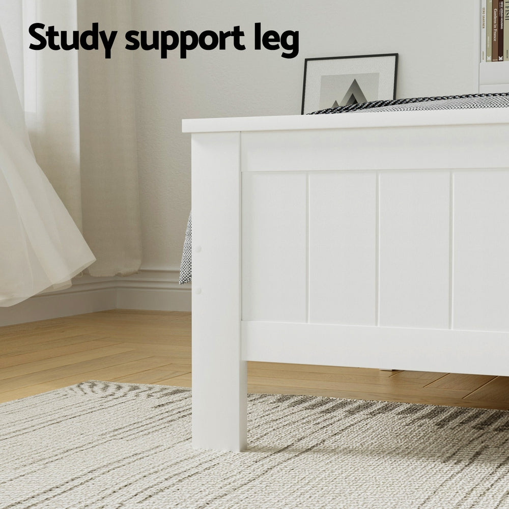 Artiss Bed Frame Double Size Wooden with 3 Shelves Bed Head White Awezingly