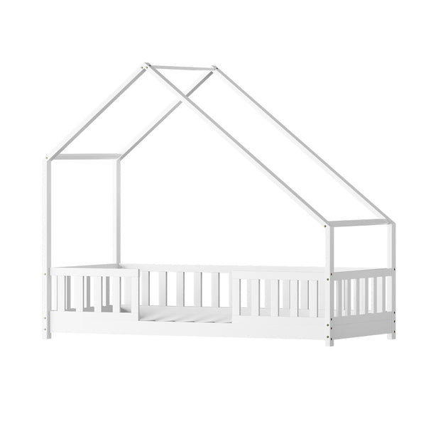 Artiss Bed Frame Wooden Kids House Single Frame White PAVO Artiss