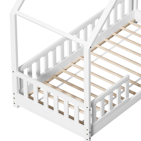 Artiss Bed Frame Wooden Kids House Single Frame White PAVO Artiss