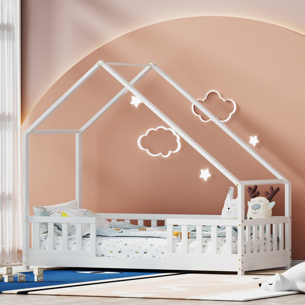 Artiss Bed Frame Wooden Kids House Single Frame White PAVO Artiss