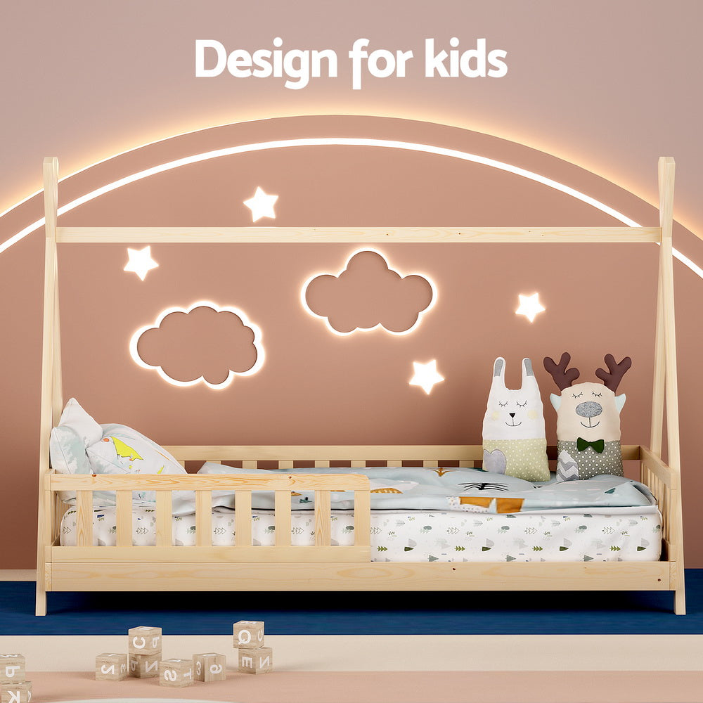 Artiss Bed Frame Wooden Kids House Frames Oak PUAH Artiss