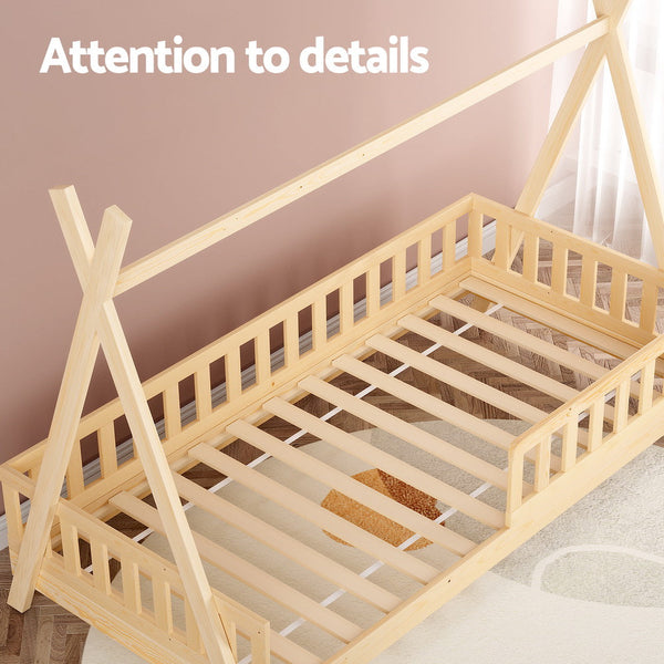 Artiss Bed Frame Wooden Kids House Frames Oak PUAH Artiss
