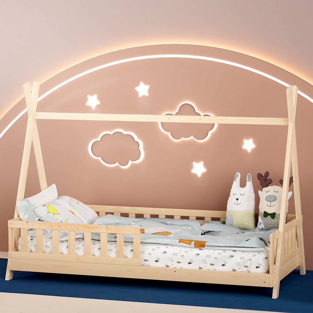 Artiss Bed Frame Wooden Kids House Frames Oak PUAH Artiss