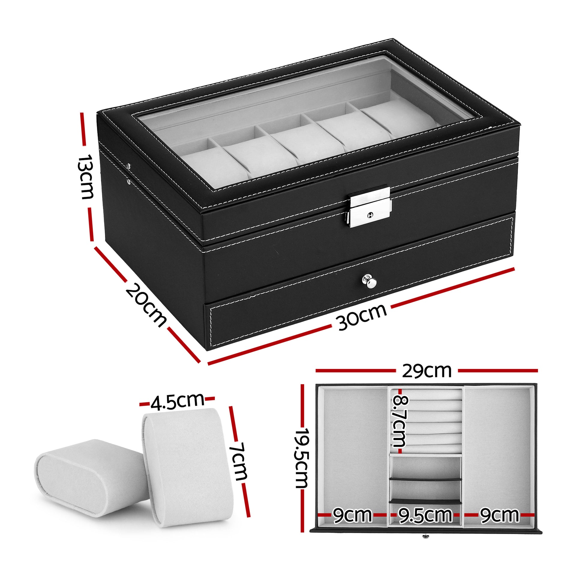 Embellir 12 Grids Watch Box Organizer Case Jewelry Display Storage Showcase Embellir