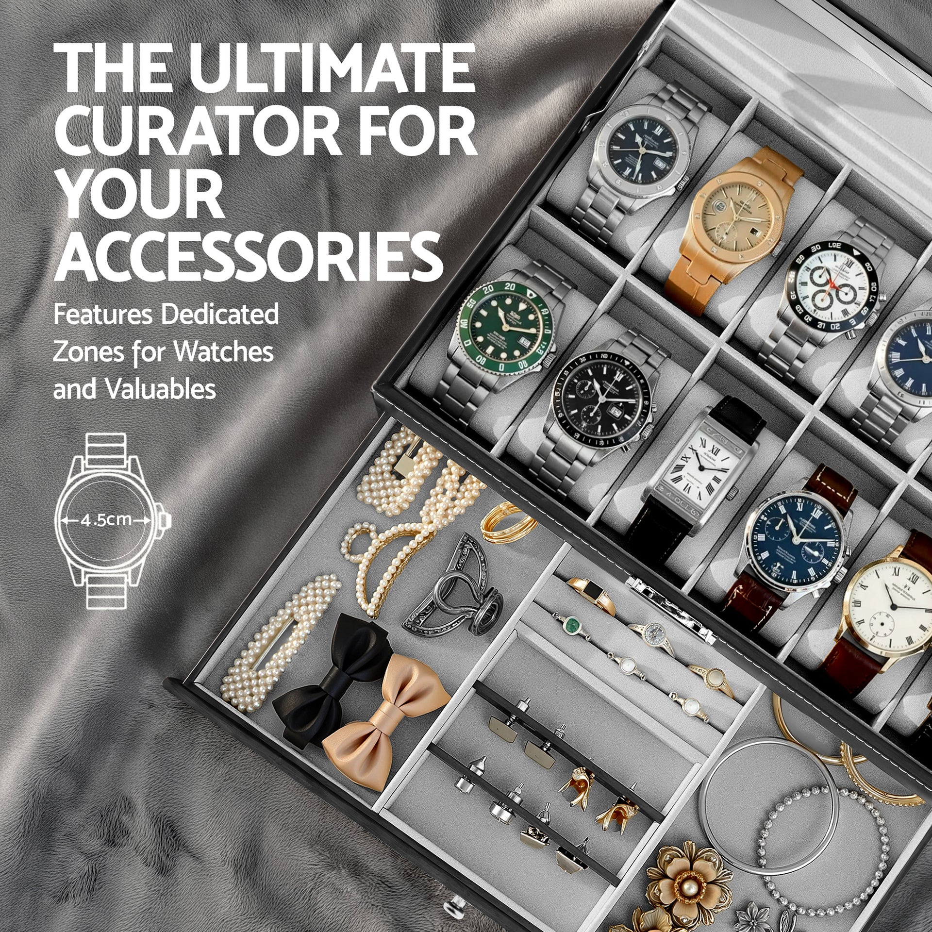 Embellir 12 Grids Watch Box Organizer Case Jewelry Display Storage Showcase Embellir