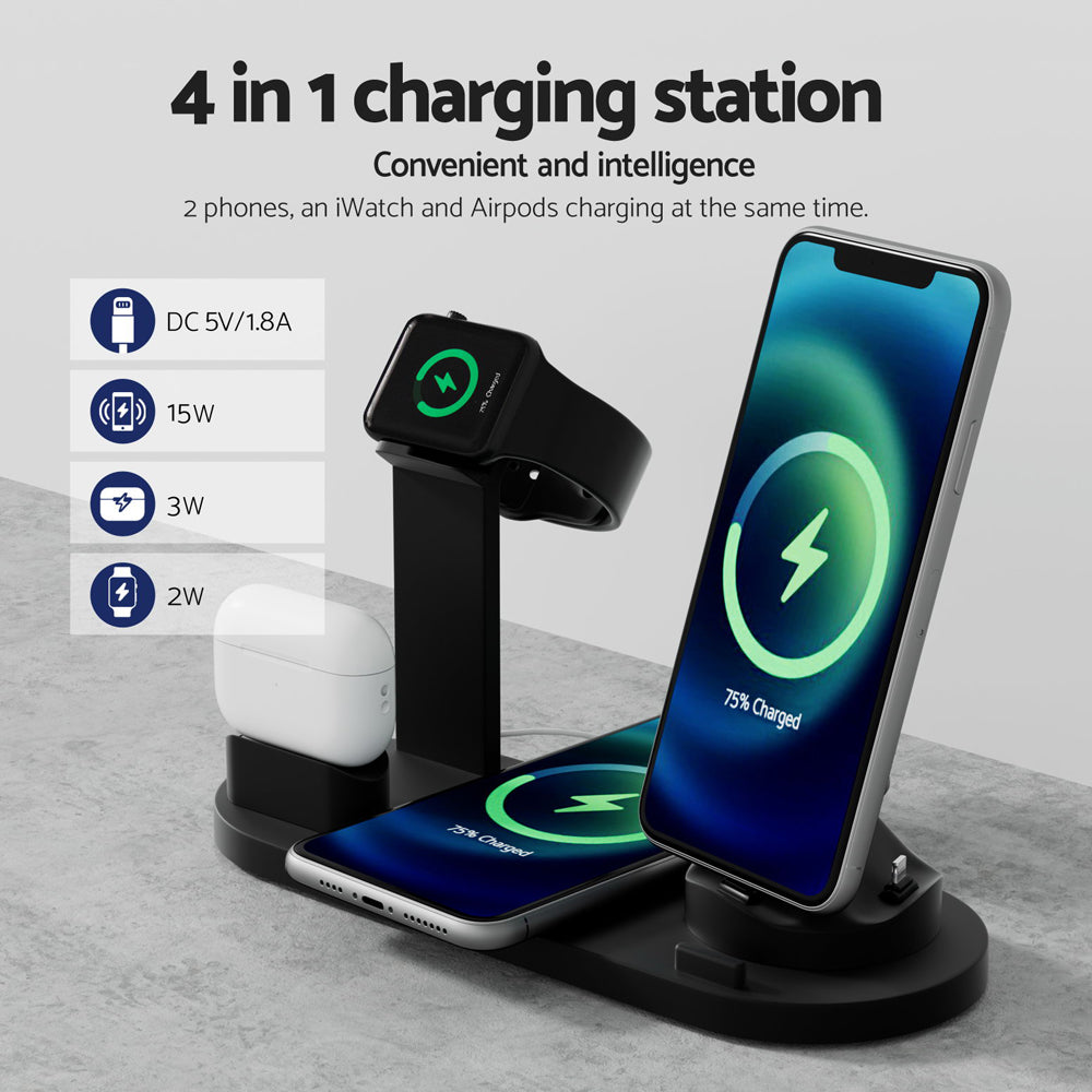 Devanti 4 in 1 Wireless Charger Multi-function Station for Phone Airpod iWatch 15W Devanti