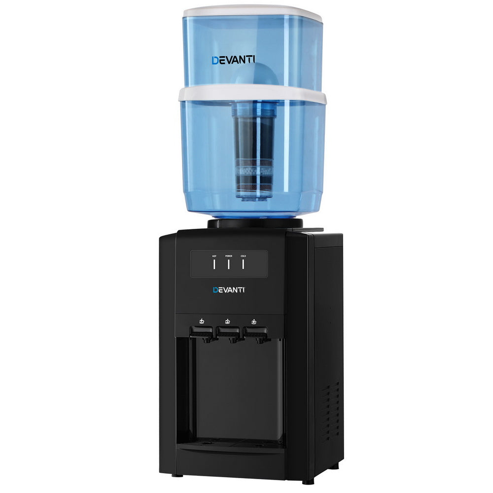 22L Devanti Water Cooler Dispenser Bench Top 3 Taps Chiller Filter Purifier Three Taps Balck Devanti
