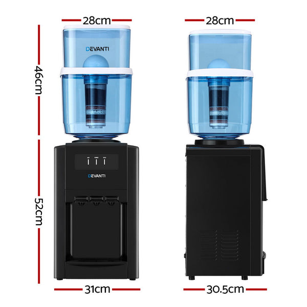 22L Devanti Water Cooler Dispenser Bench Top 3 Taps Chiller Filter Purifier Three Taps Balck Devanti
