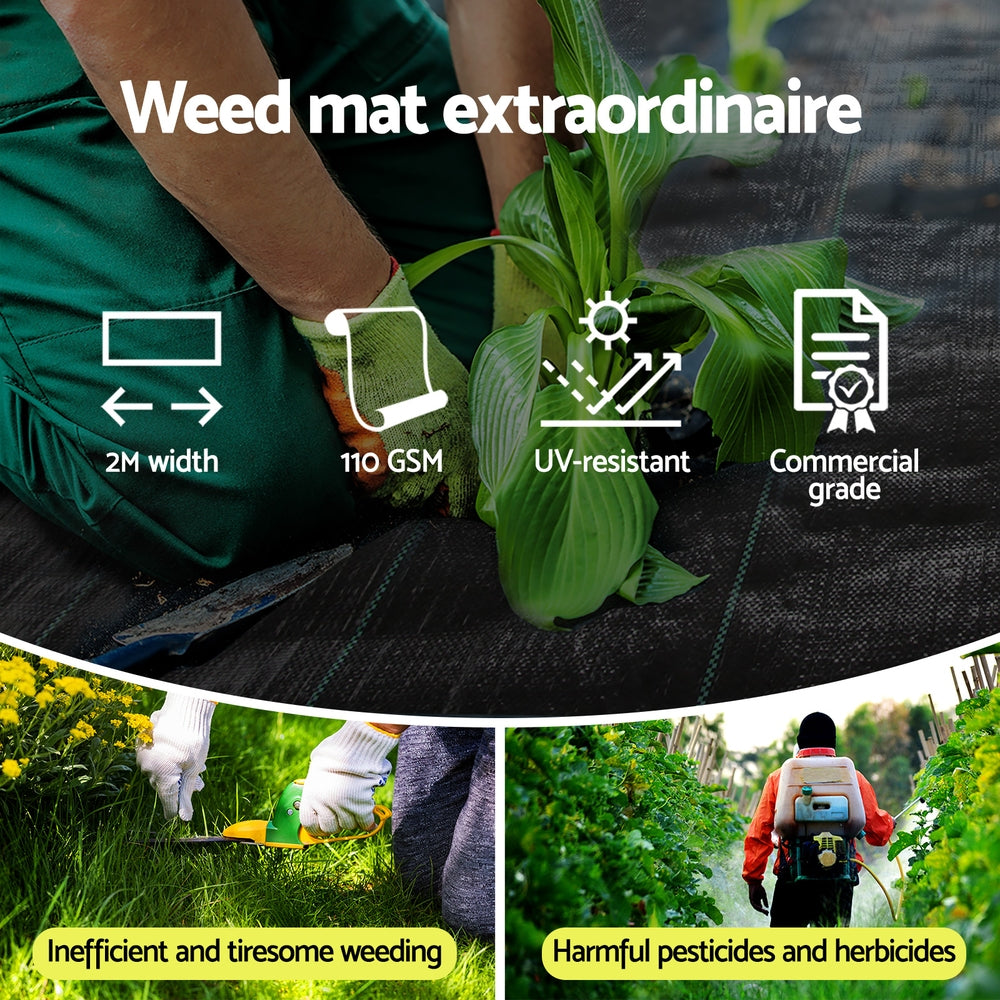 Instahut 2x50m Weed Mat 110GSM Weed Control Mat Plant Awezingly