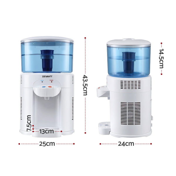 Devanti 5L Bench Top Water Cooler Dispenser with Filter 2 Taps Countertop Water Purifier Awezingly