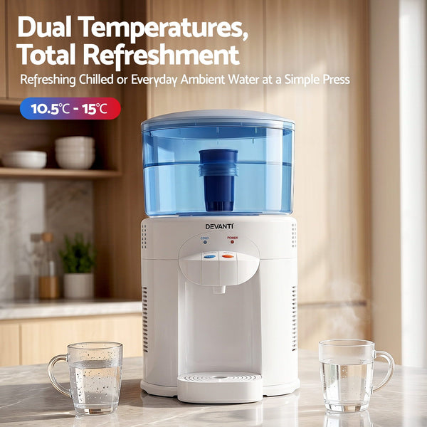Devanti 5L Bench Top Water Cooler Dispenser with Filter 2 Taps Countertop Water Purifier Awezingly