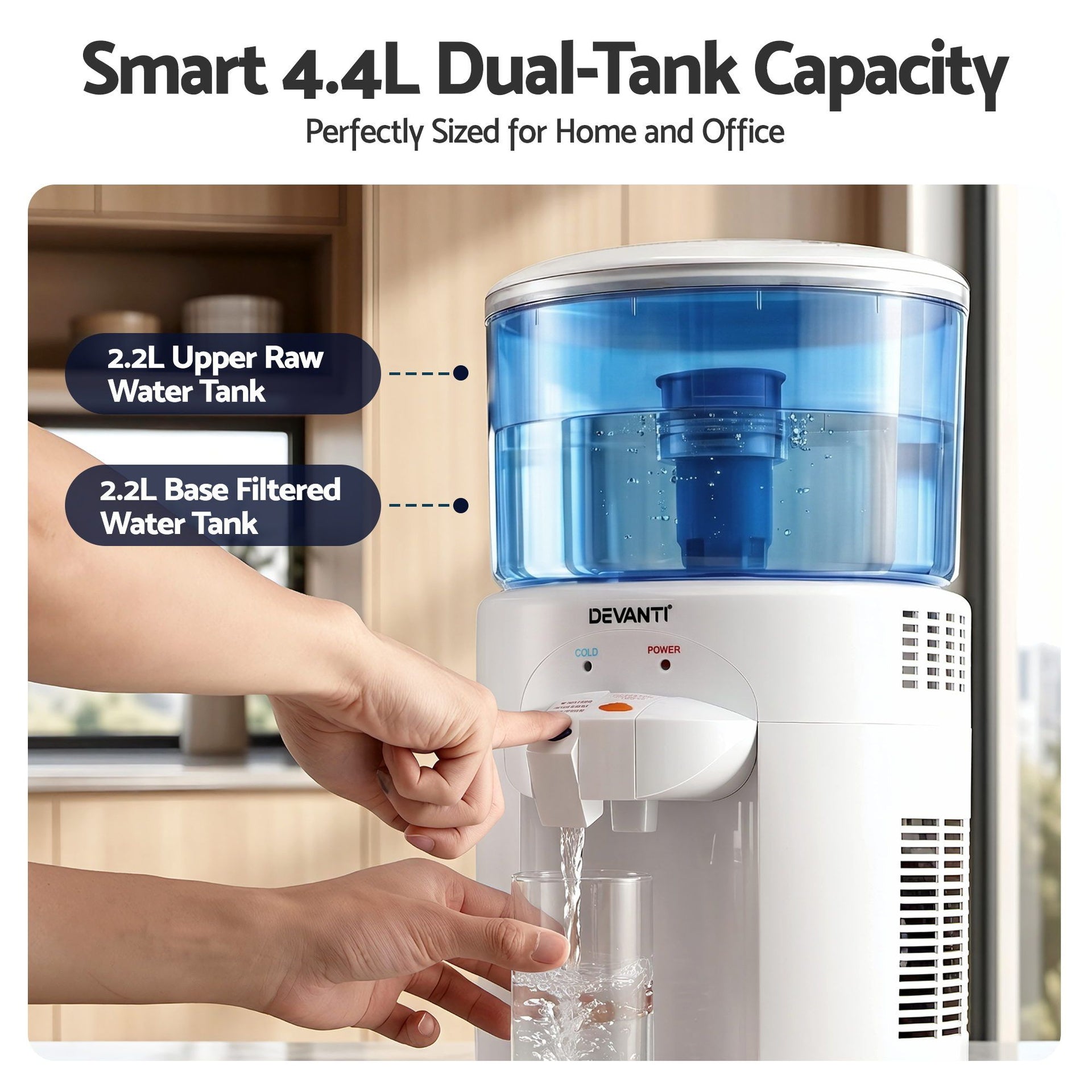 Devanti 5L Bench Top Water Cooler Dispenser with Filter 2 Taps Countertop Water Purifier Awezingly