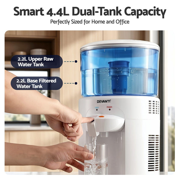 Devanti 5L Bench Top Water Cooler Dispenser with Filter 2 Taps Countertop Water Purifier Awezingly
