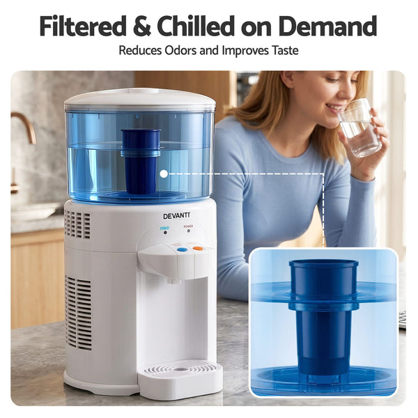 Devanti 5L Bench Top Water Cooler Dispenser with Filter 2 Taps Countertop Water Purifier Awezingly