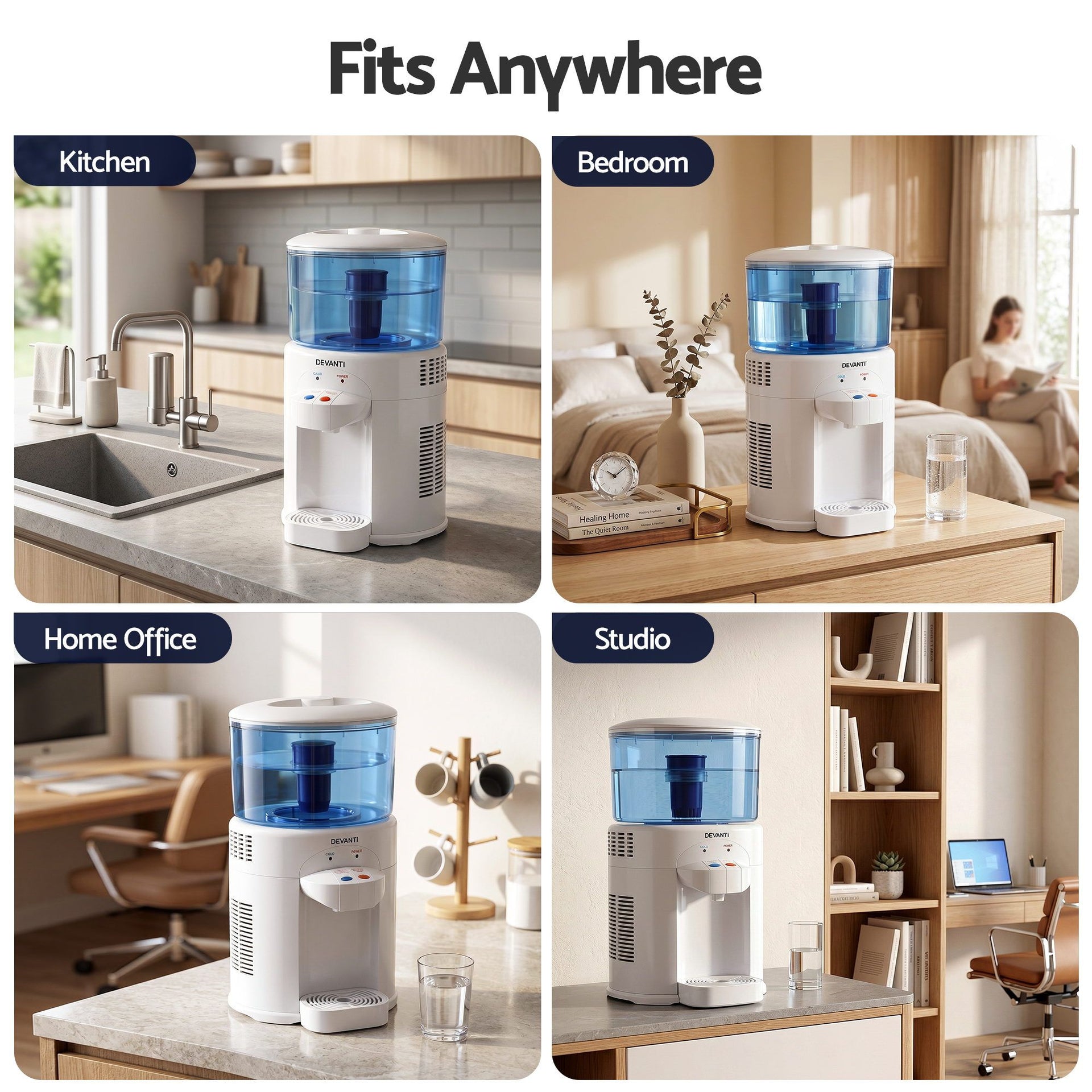 Devanti 5L Bench Top Water Cooler Dispenser with Filter 2 Taps Countertop Water Purifier Awezingly